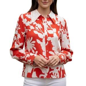 Figue Floral Button Down Long Sleeve Shirt Red Sz 2 Maximalist